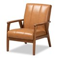 Baxton Studio Nikko Mid-century Modern Tan Faux Leather and Walnut Brown finished Wood Lounge Chair 175-10974-Zoro